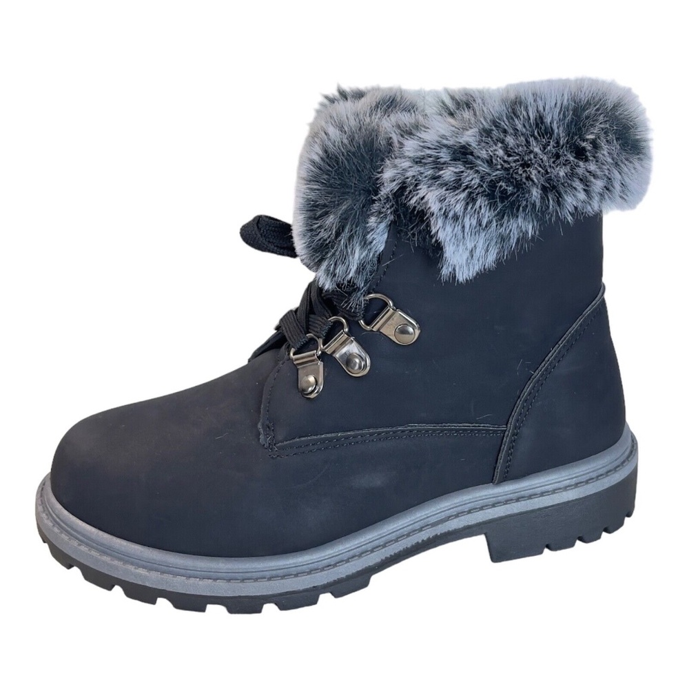 Jessica Carlyle Julio Black Faux Suede Faux Fur Trim Boot Girls Size 2